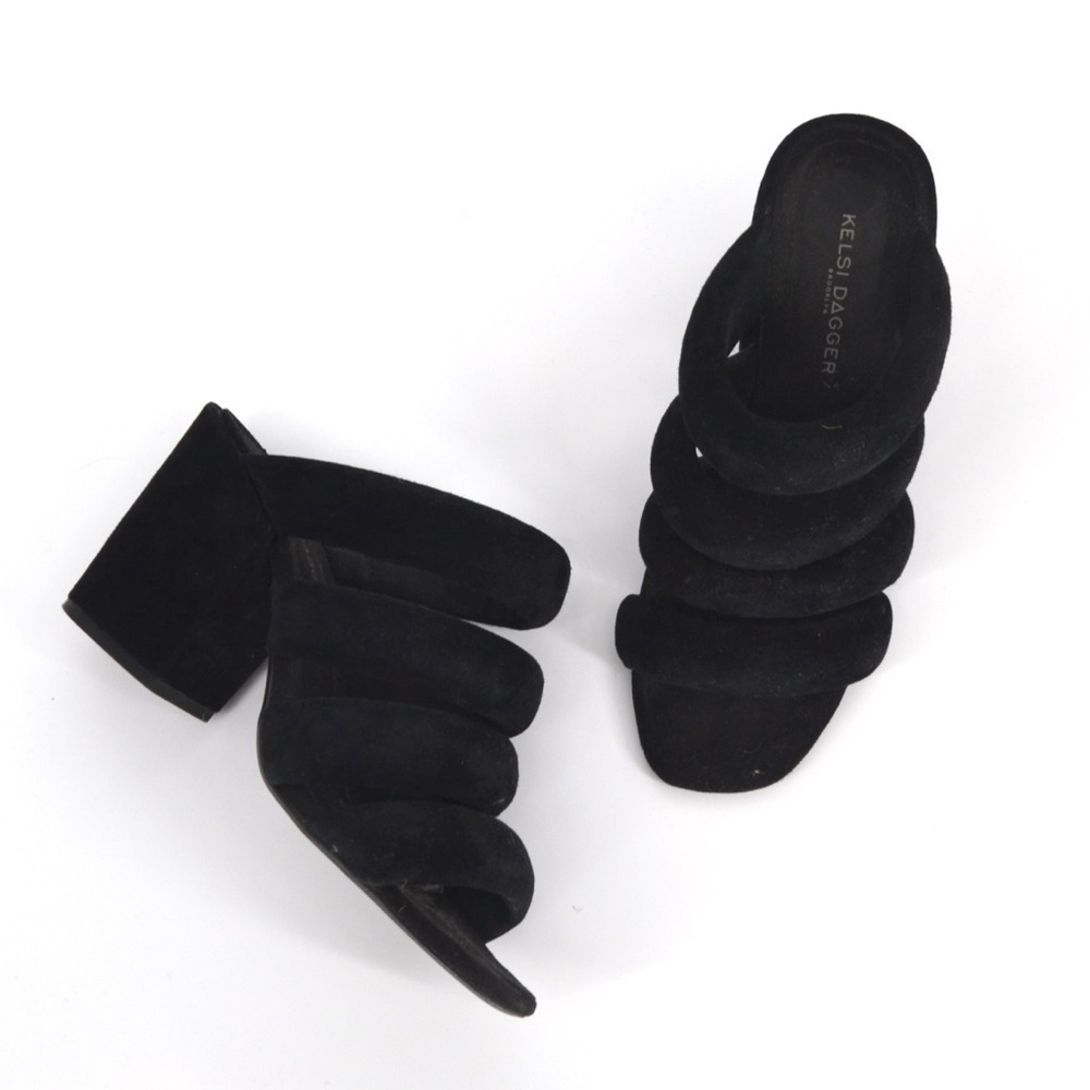 Kelsi Dagger Brooklyn Mell Heeled Sandals Tubular Kid Suede Black Women's 7.5